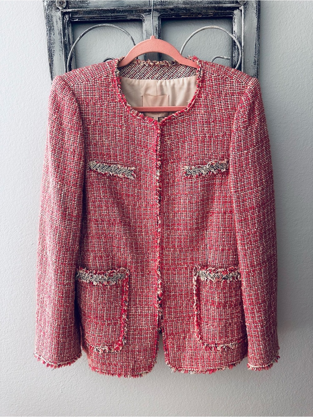 Chanel Style Classic Textured Pink Tweed Women’s Jacket